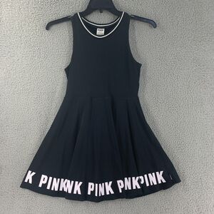 PINK Victoria's Secret Black Sleeveless Logo Hem Skater Dress
